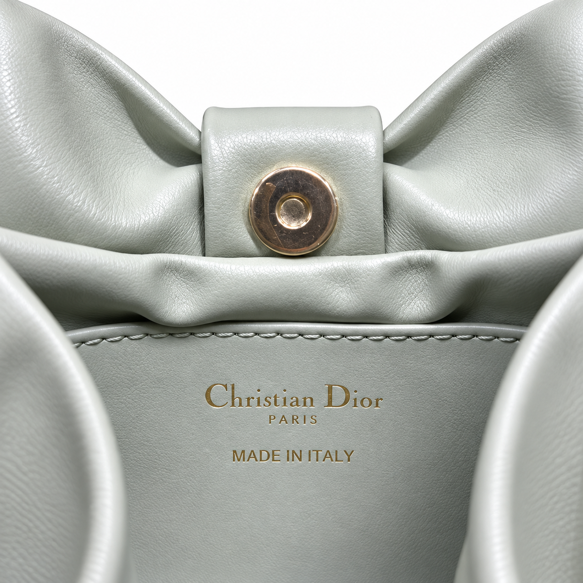 Dior Bow Bag in Sage Green Lambskin Leather with Bow-Shaped Gold Chain