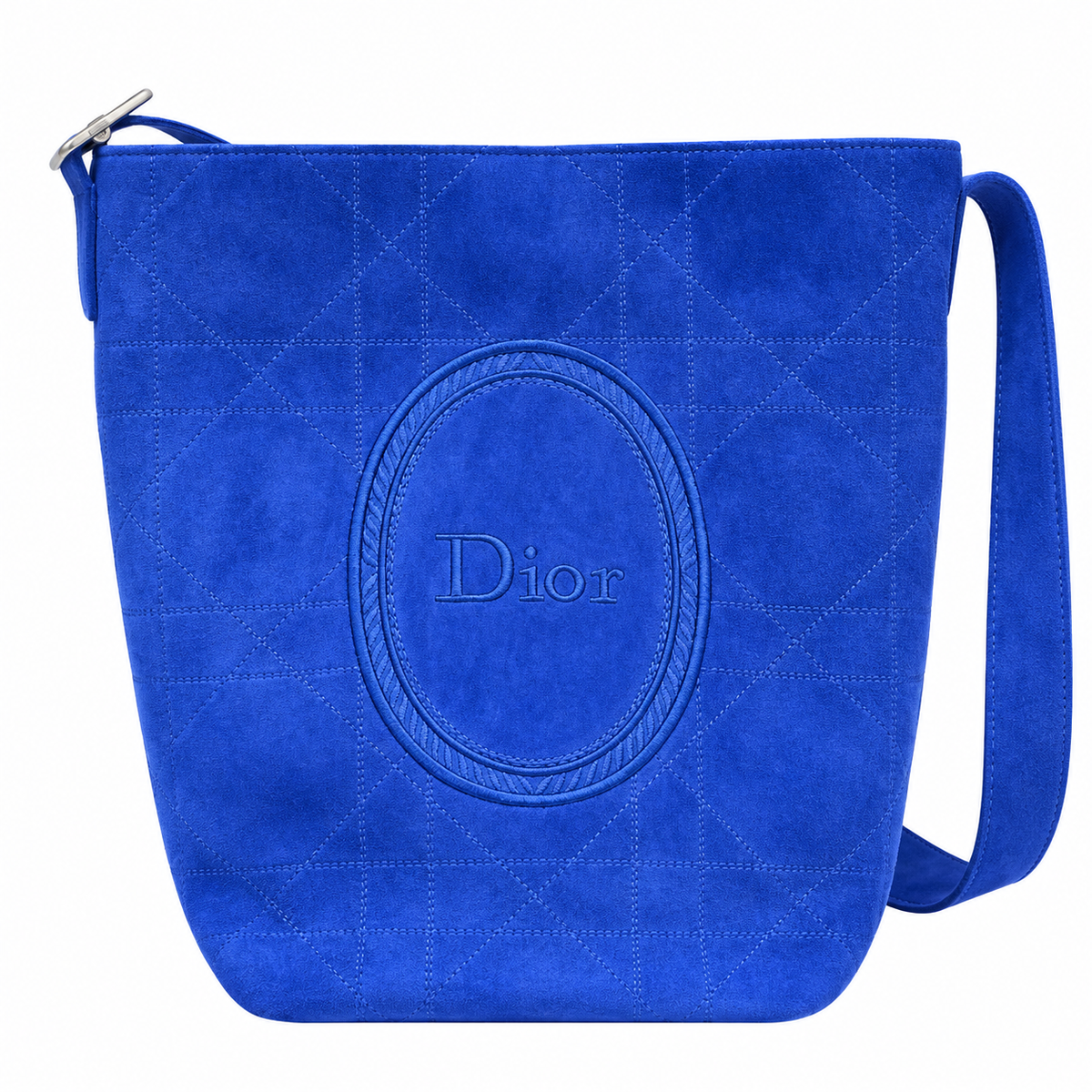 Dior Cannage Quilted Suede Large Hobo Shoulder Bag in Royal Blue