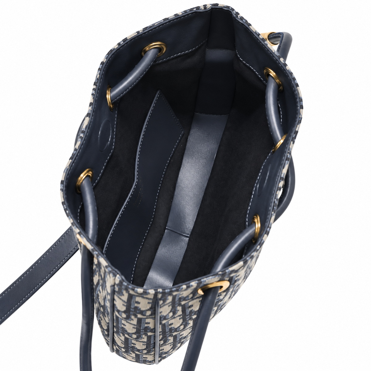 Dior Navy Oblique Jacquard Drawstring Bucket Bag