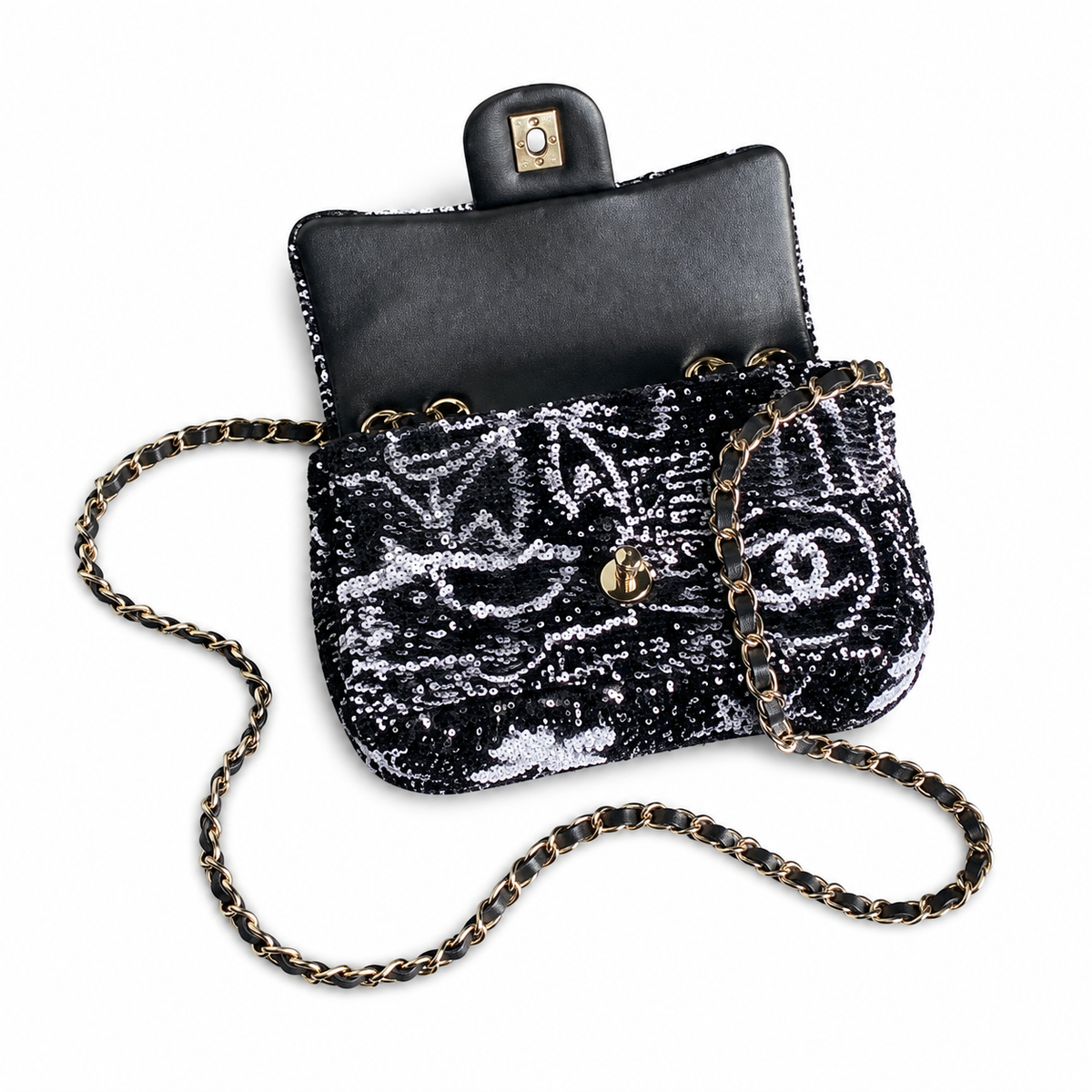 Chanel Silver Bow Sequin Classic Flap Bag with Silver Chain