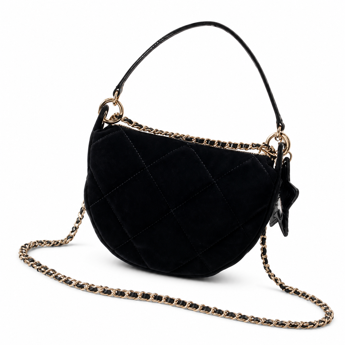 Chanel Quilted Black Suede Flap Bag with Gold CC Lock and Chain