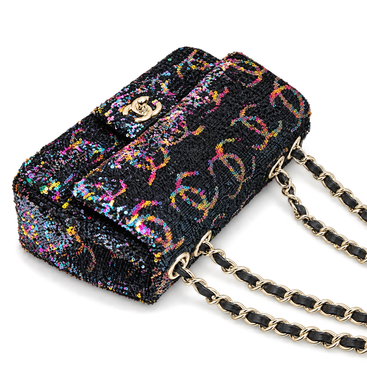 Chanel Classic Flap Bag in Black Holographic Sequin with Silver CC Lock
