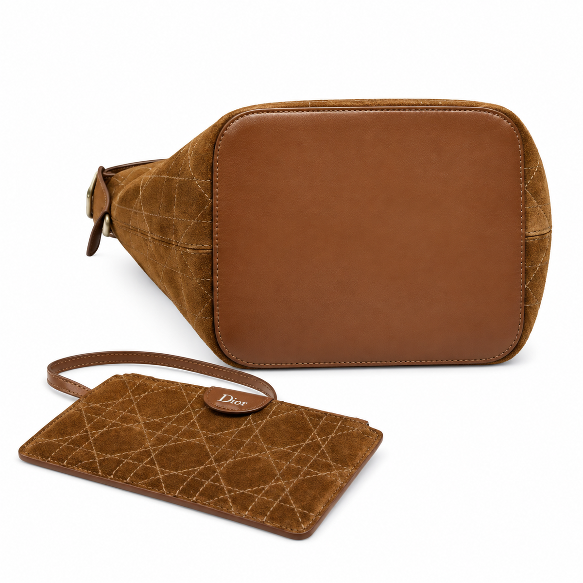 Dior Cannage Quilted Suede Large Hobo Shoulder Bag in Caramel Brown