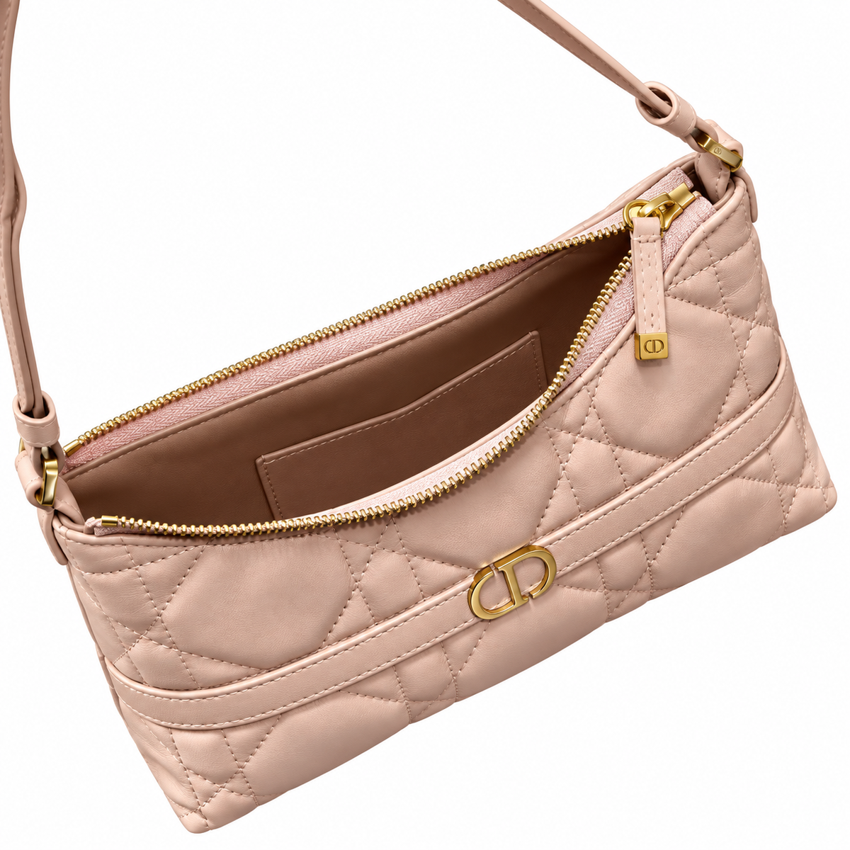 Dior Caro Cannage Quilted Slim Shoulder Bag in Off-White with CD Clasp