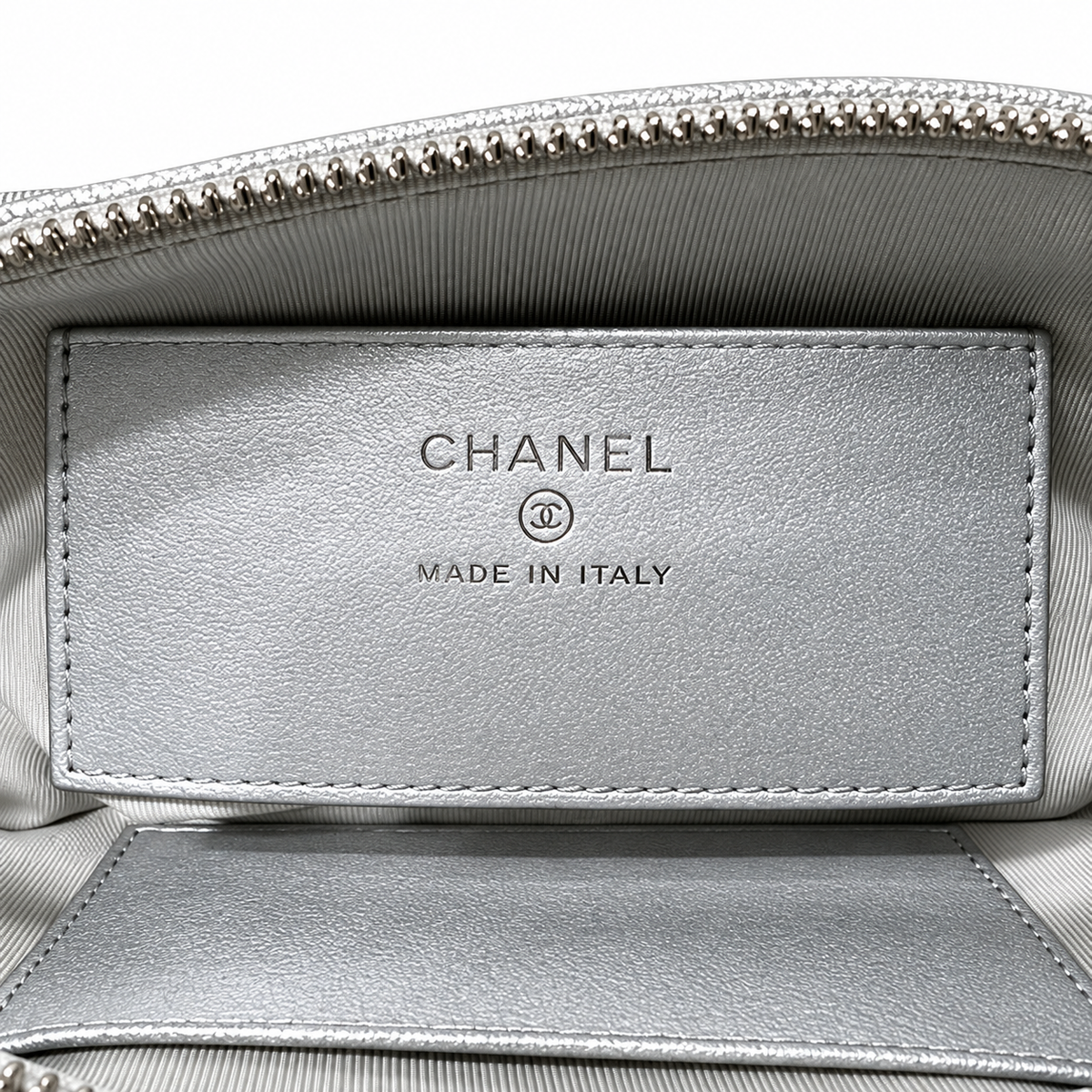 Chanel Silver Metallic Quilted Half Moon Bag with Chain