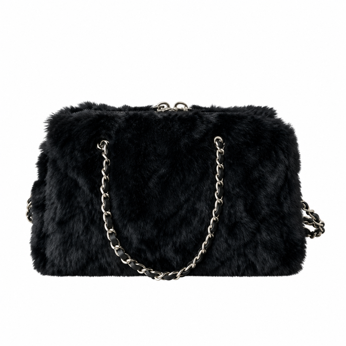 Chanel Black Faux Fur Classic Flap Bag