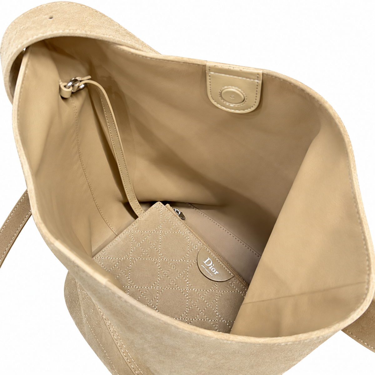 Dior Cannage Quilted Suede Large Hobo Bag with Card Holder in Matcha Green