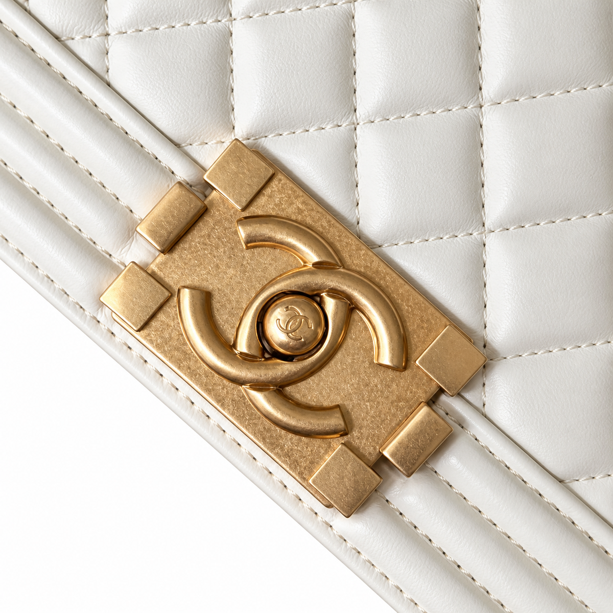 Chanel White Quilted Lambskin Medium Boy Bag