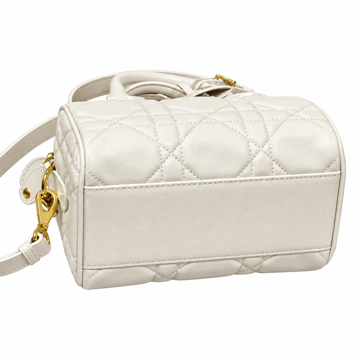 Dior White Cannage Quilted Boston Bag