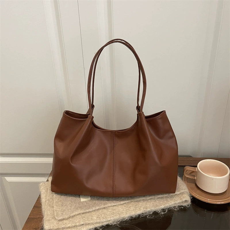 Brown Soft Leather Oversized Tote