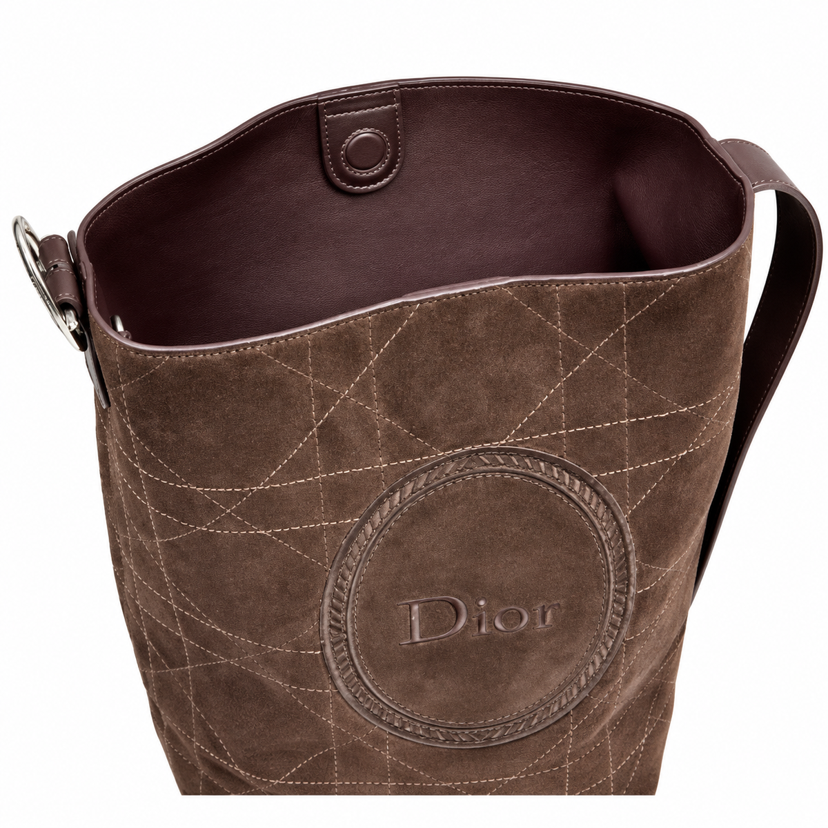Dior Cannage Quilted Suede Large Hobo Shoulder Bag in Chocolate Brown