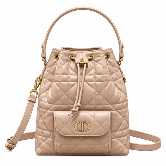 Dior Caro Bucket Bag in Rose Nude Cannage Leather with CD Clasp