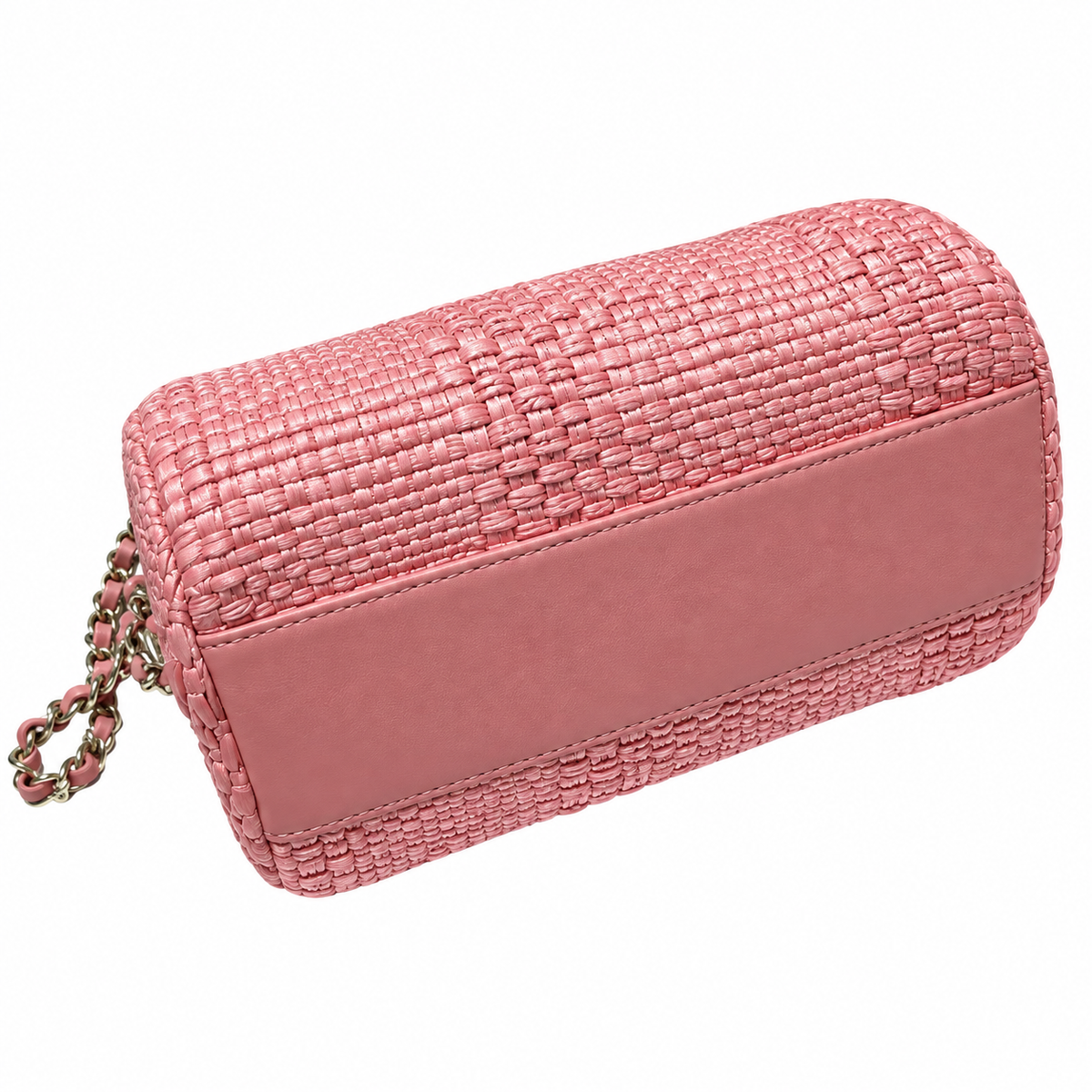 Chanel Pink Woven Raffia Small Vanity Case with Chain