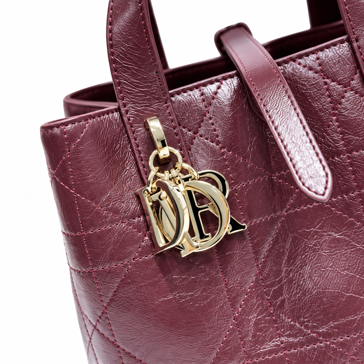 Dior Toujours Mini Tote in Burgundy Quilted Leather with Gold CD Charm
