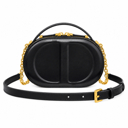 Dior Black Oval CD Embossed Chain Bag