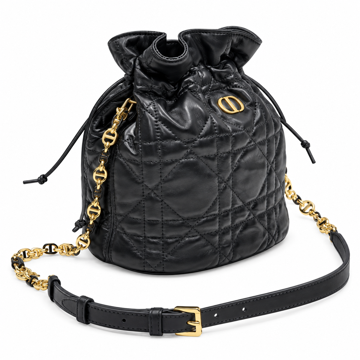 Dior Black Cannage Quilted CD Chain Bucket Bag