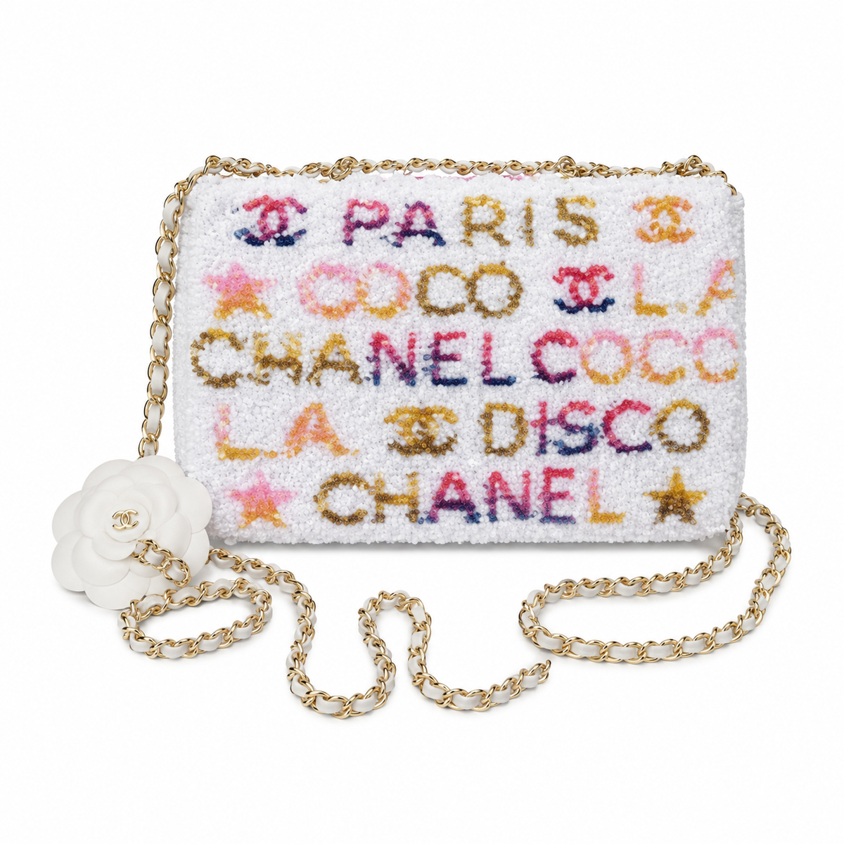 Chanel Coco Disco Paris Embroidered Tweed Flap Bag with Camellia Charm
