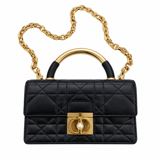 Dior Black Caro Cannage Pearl CD Lock Bag