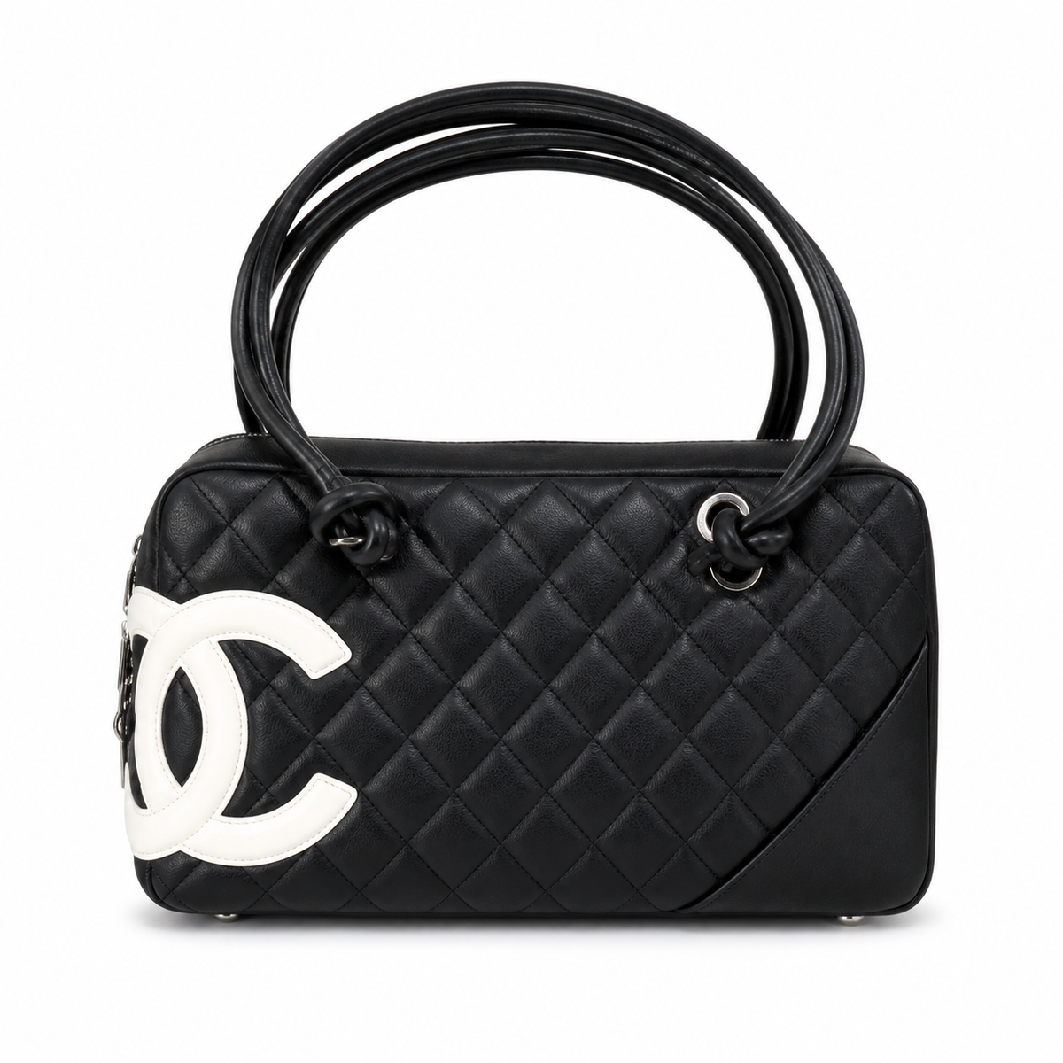 Chanel Black Quilted Bowler Bag with White CC