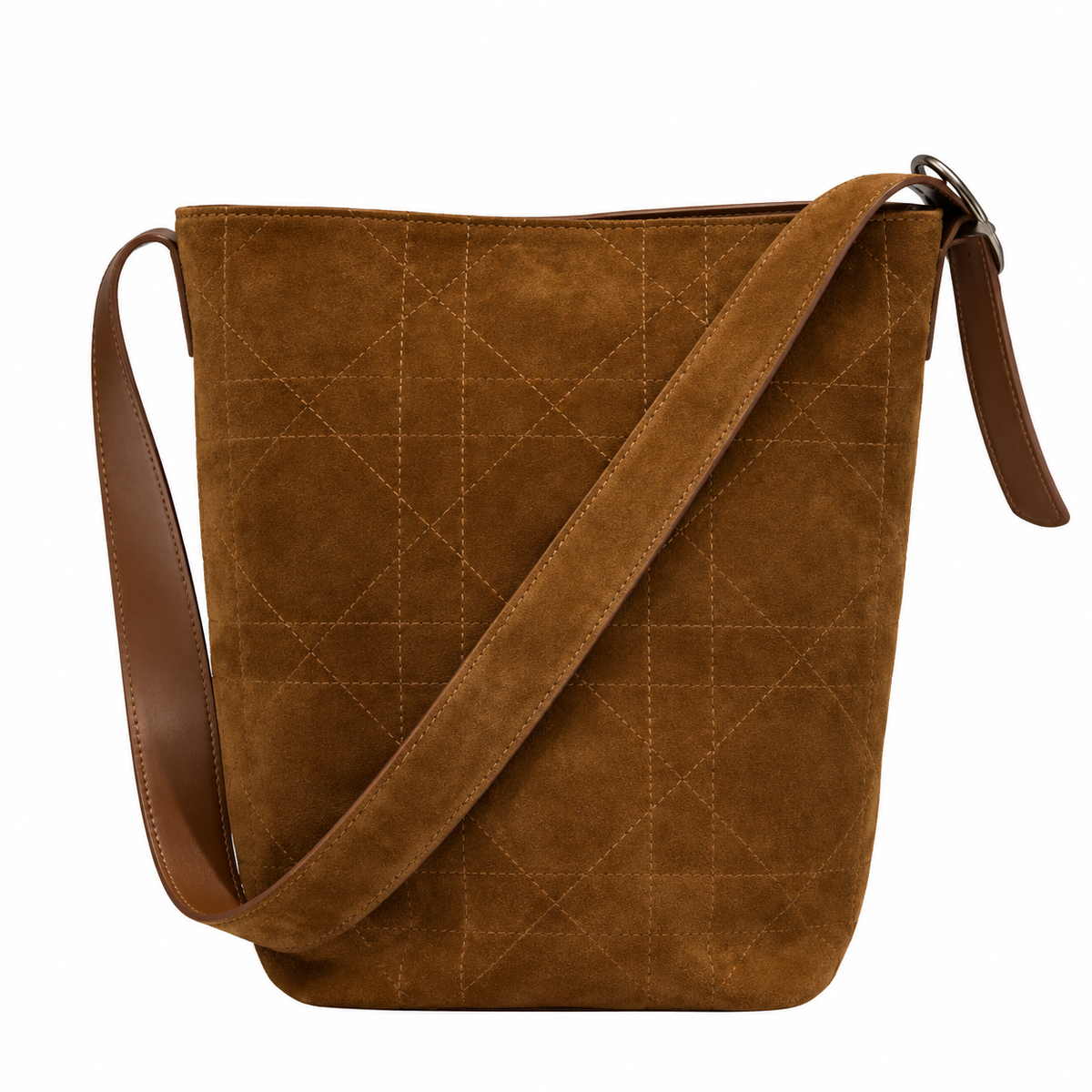 Dior Cannage Quilted Suede Large Hobo Shoulder Bag in Caramel Brown