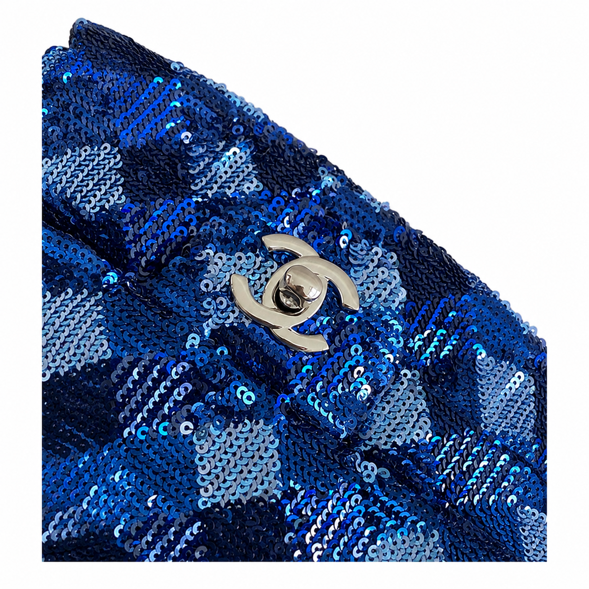 Chanel Quilted Royal Blue Sequin Classic Flap Bag with Silver CC Lock