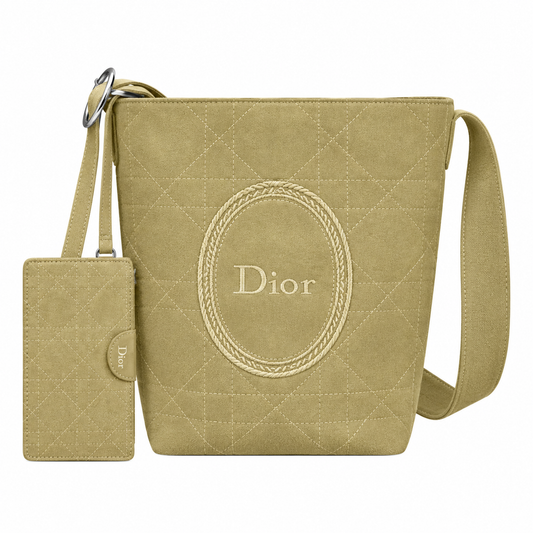 Dior Cannage Quilted Suede Large Hobo Bag with Card Holder in Matcha Green