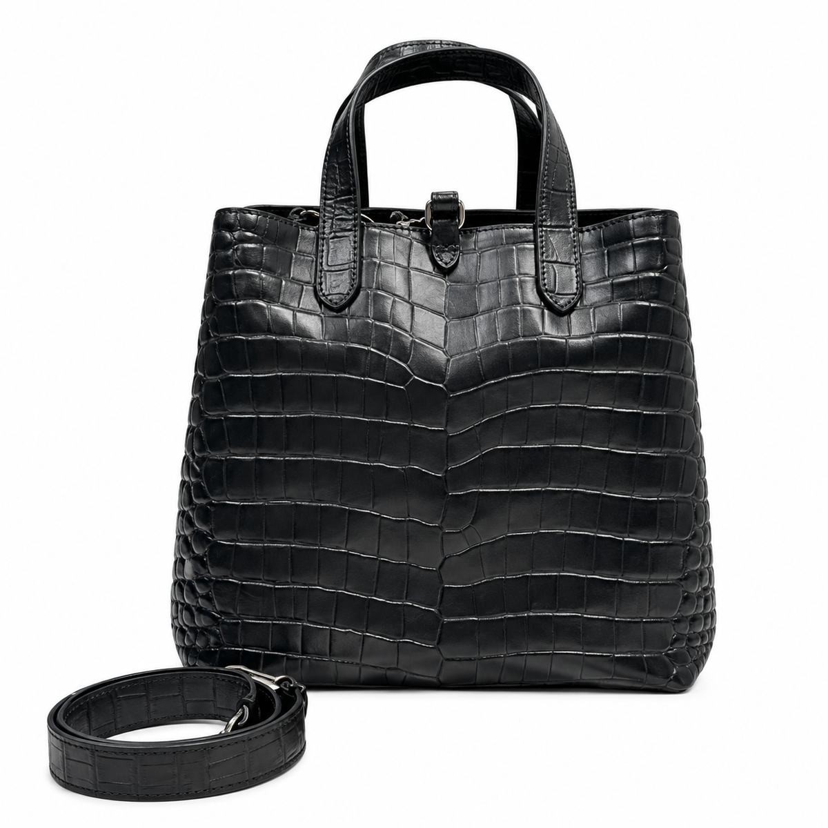 Dior Toujours Bag in Black Croc-Embossed Leather with Matte Hardware