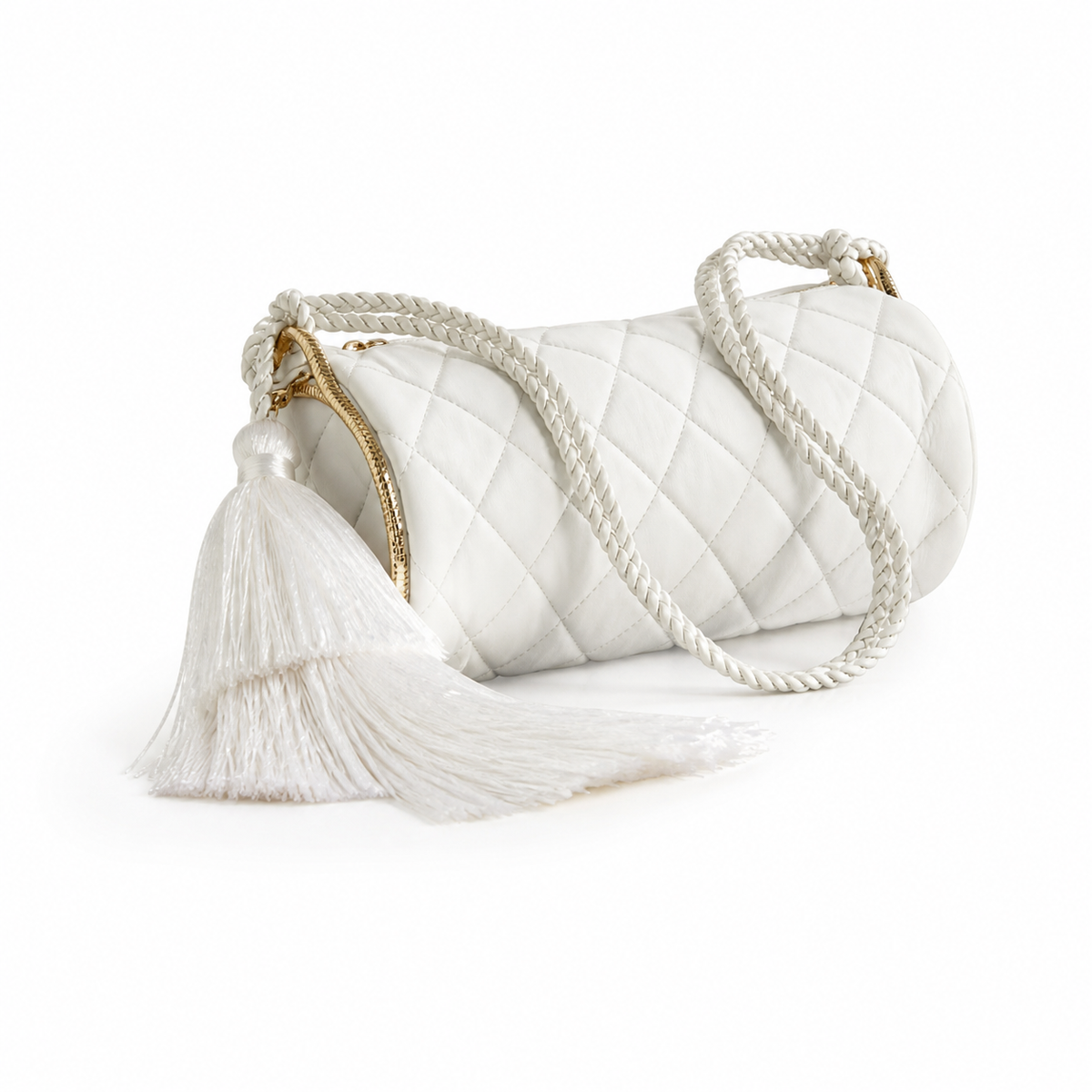 Chanel White Quilted Cylinder Shoulder Bag