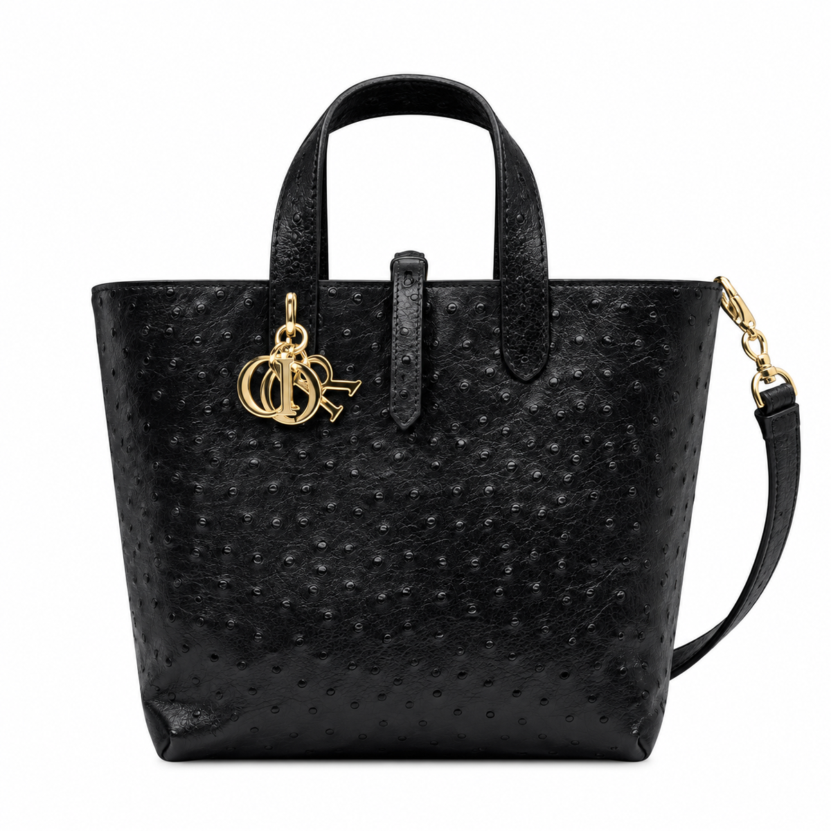 Dior Toujours Mini Tote in Black Ostrich-Embossed Leather with CD Charm