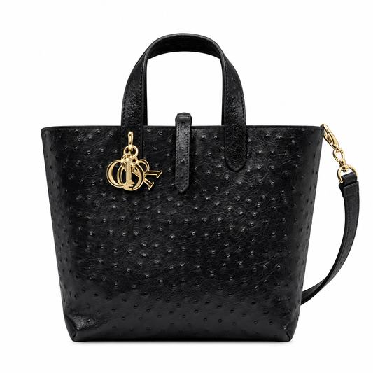 Dior Toujours Mini Tote in Black Ostrich-Embossed Leather with CD Charm