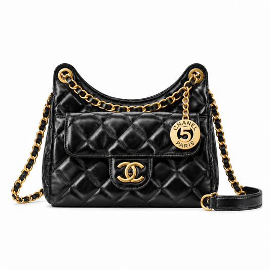 Chanel Black Quilted Lambskin No.5 Hobo Bag with Chain