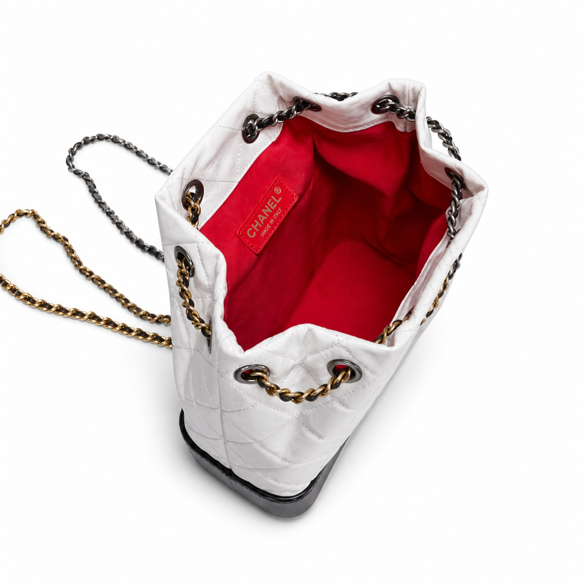 Chanel White Quilted Chain Backpack