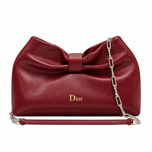 Dior Bow Bag in Bordeaux Lambskin Leather with Silver Chain Strap