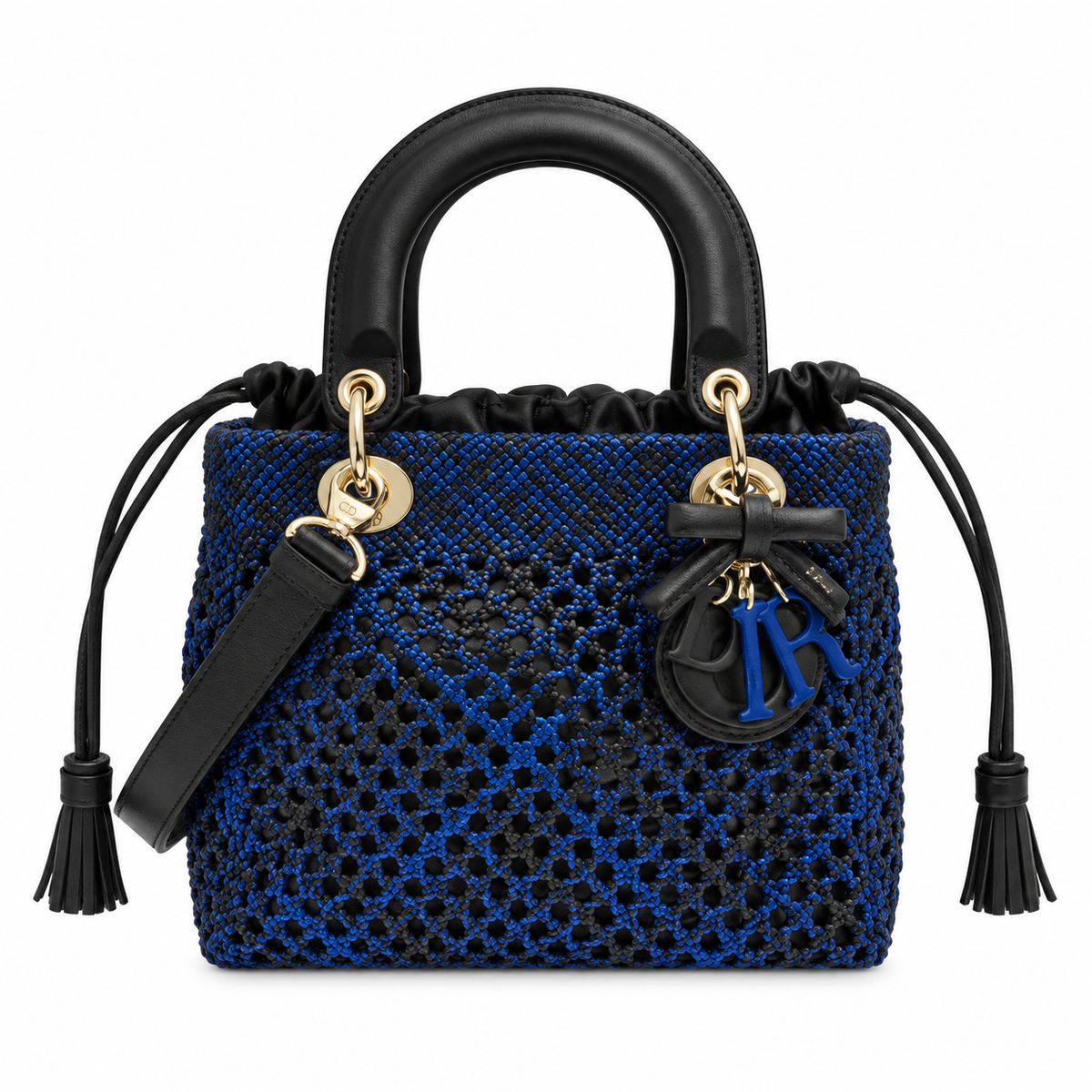 Lady Dior Medium Wicker Cannage Bag with DIOR Charms in Royal Blue
