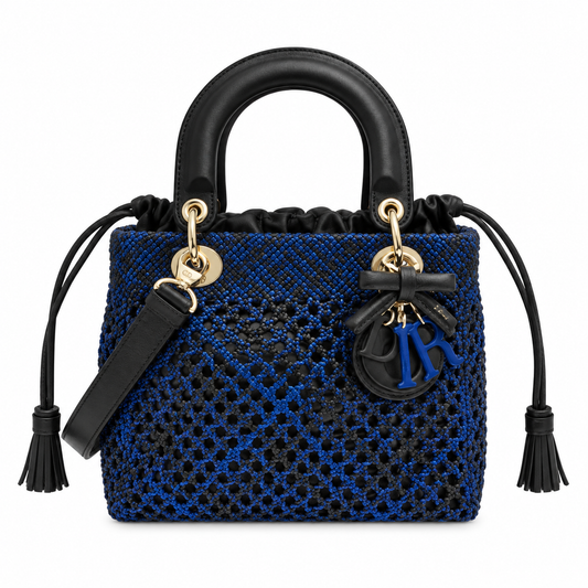 Lady Dior Medium Wicker Cannage Bag with DIOR Charms in Royal Blue