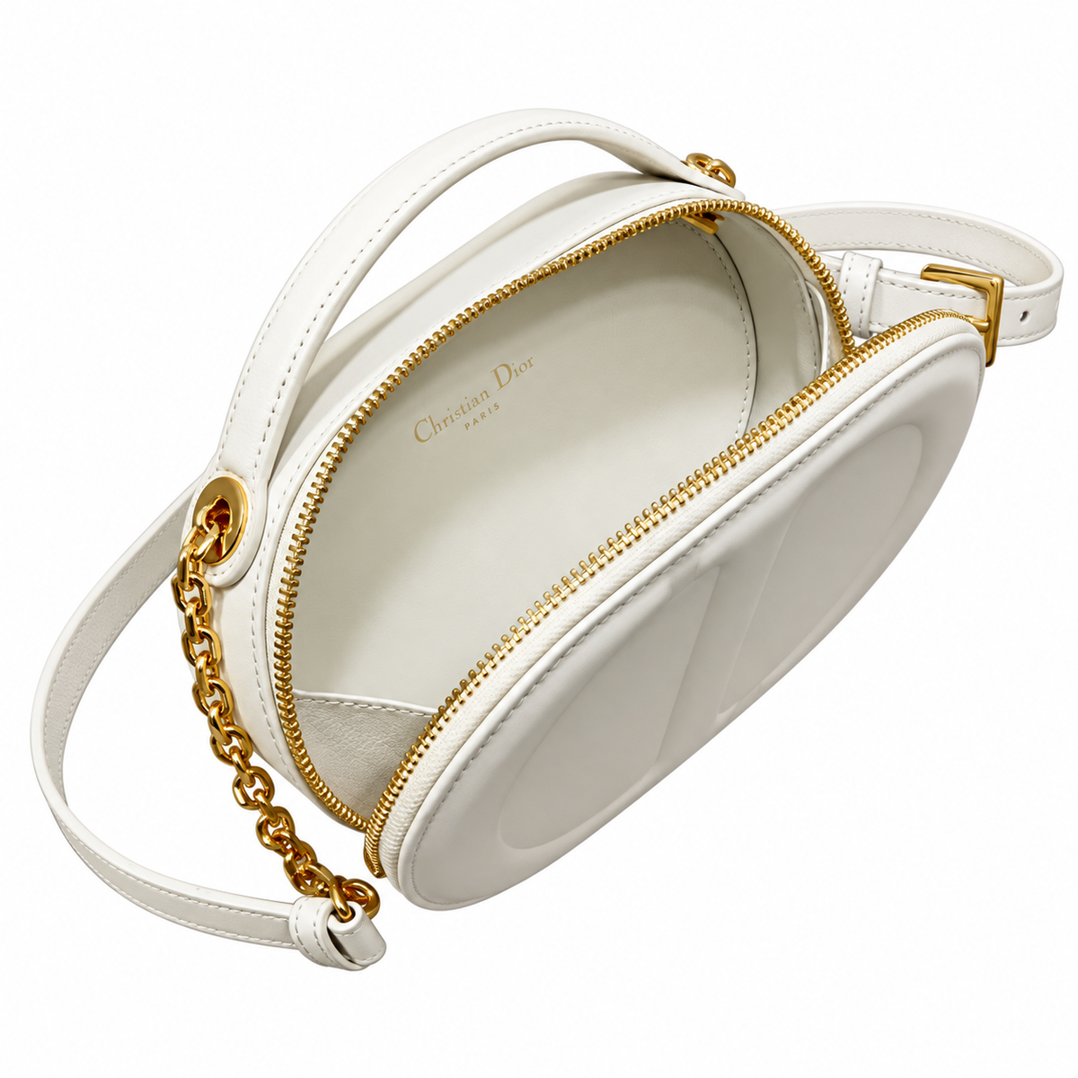 Dior White Oval CD Embossed Chain Bag