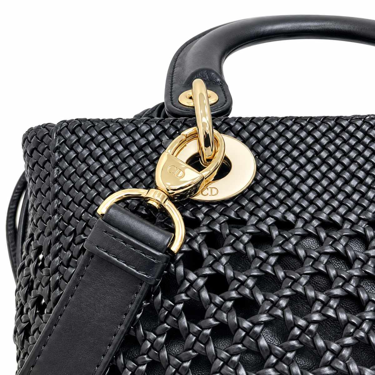 Lady Dior Medium Woven Leather Bag in Black with Gold CD Hardware