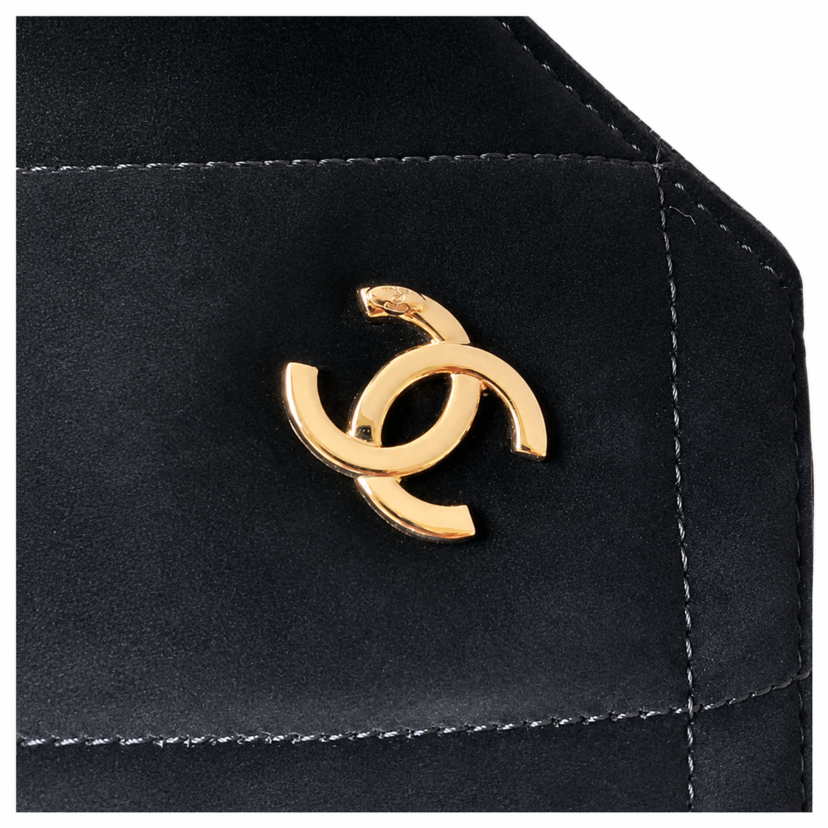 Chanel Quilted Black Suede Flap Bag with Gold CC Lock and Chain