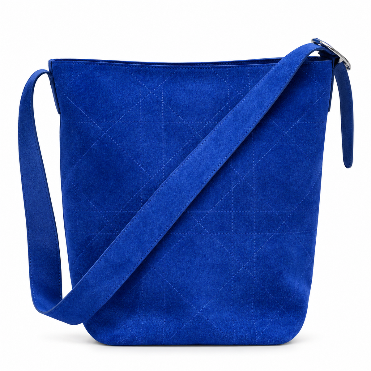 Dior Cannage Quilted Suede Large Hobo Shoulder Bag in Royal Blue