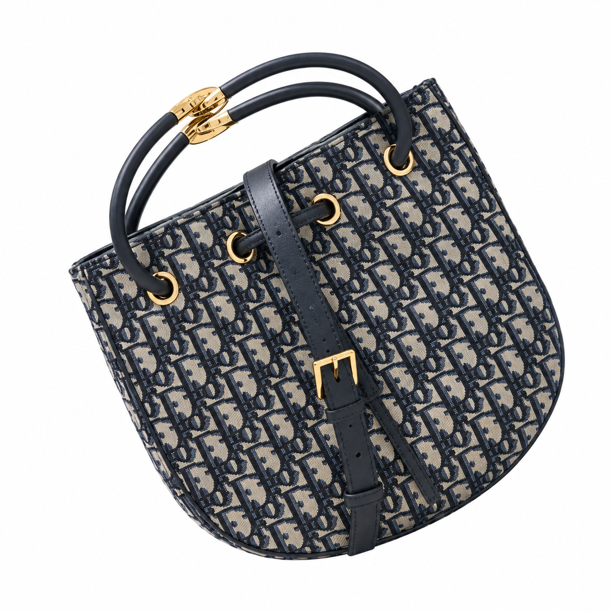 Dior Navy Oblique Jacquard Drawstring Bucket Bag