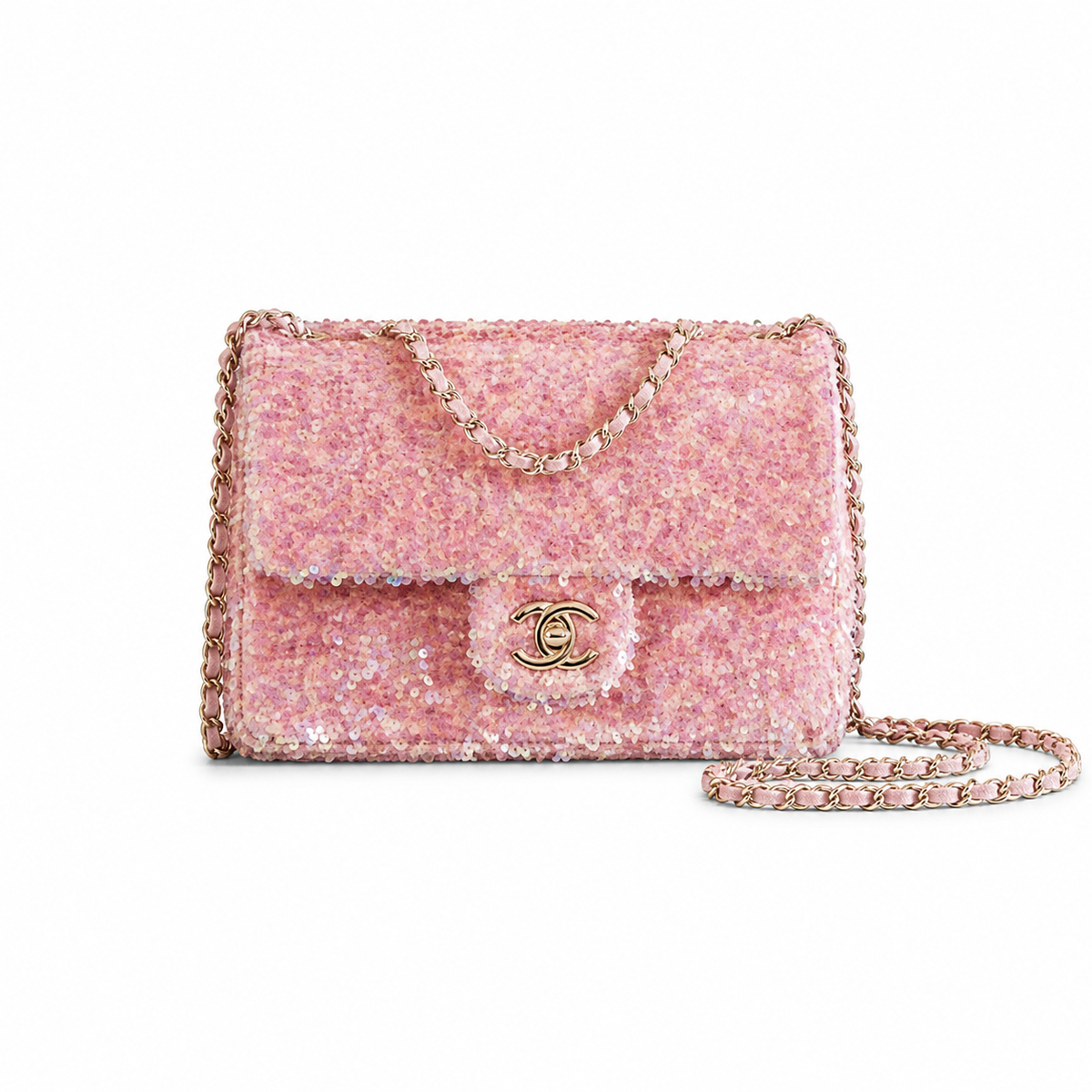 Chanel Pink Sequin Flap Chain Bag