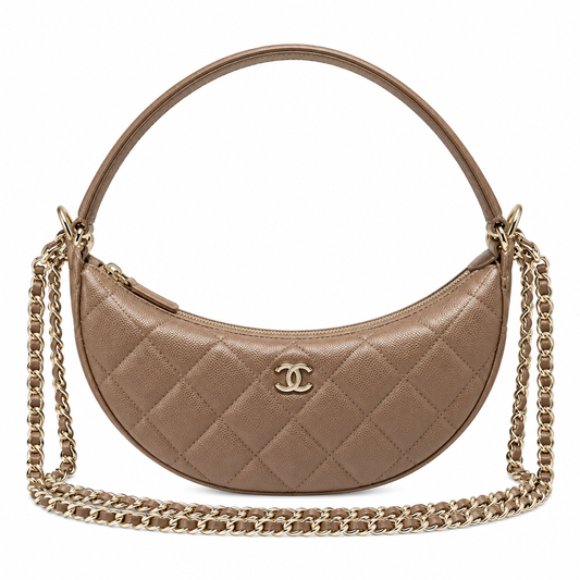 Chanel Taupe Quilted Caviar Half Moon Bag with Chain