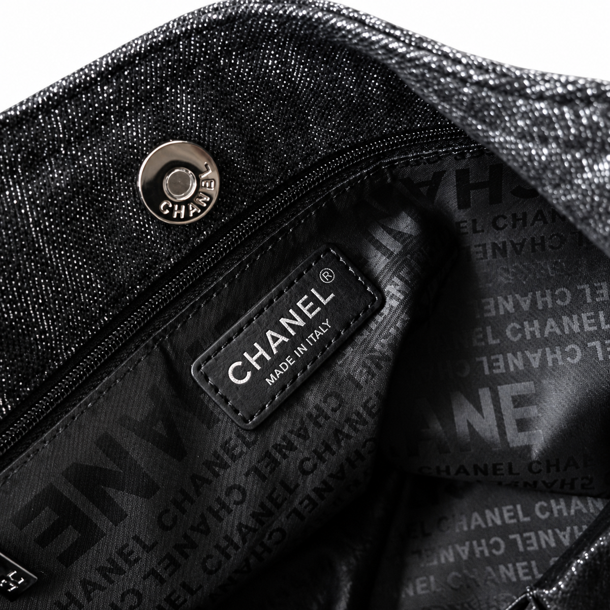 Chanel Black Glitter Denim Deauville Shopping Tote