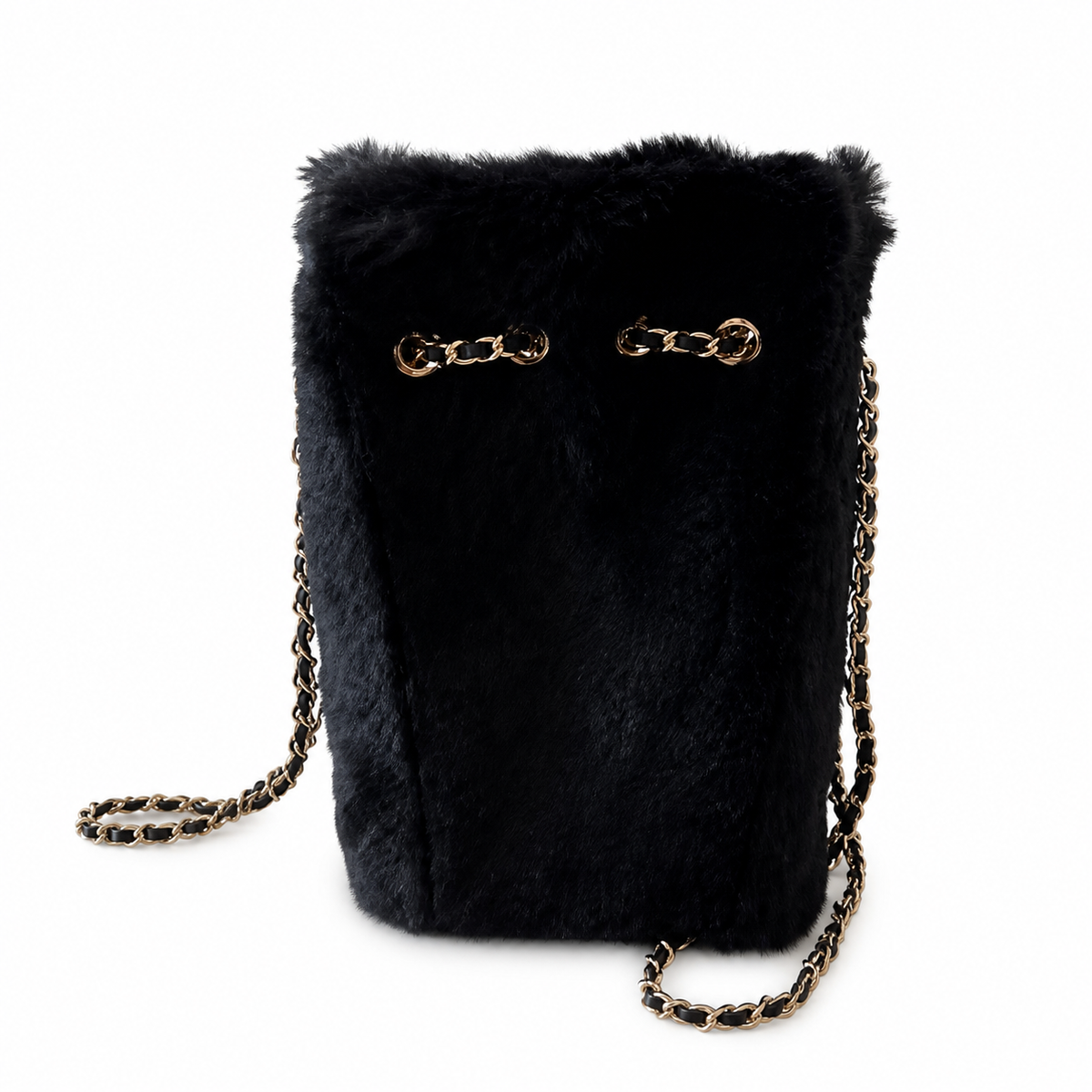 Chanel Black Fuzzy Chain Bucket Bag