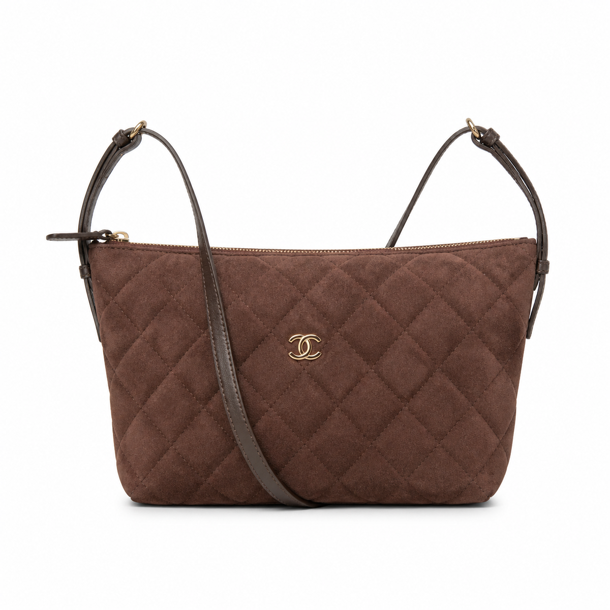 Chanel Brown Quilted Zip Shoulder Bag