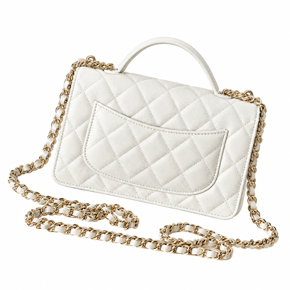 Chanel White Caviar Quilted Mini Top Handle Flap Bag