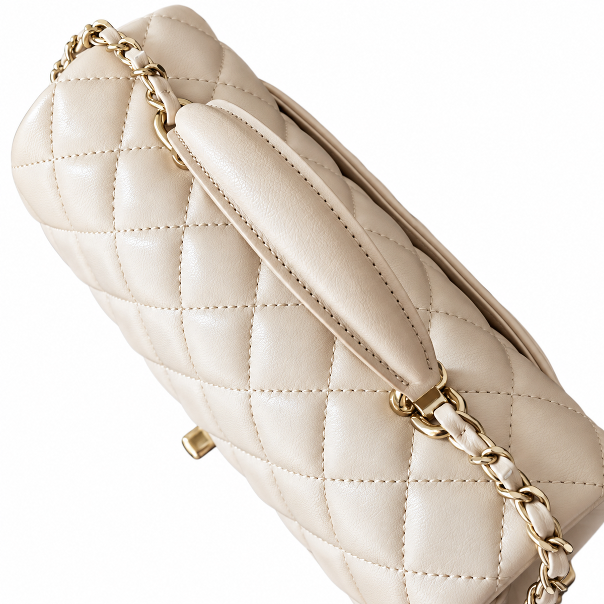 Chanel Cream Quilted Lambskin Top Handle Flap Bag