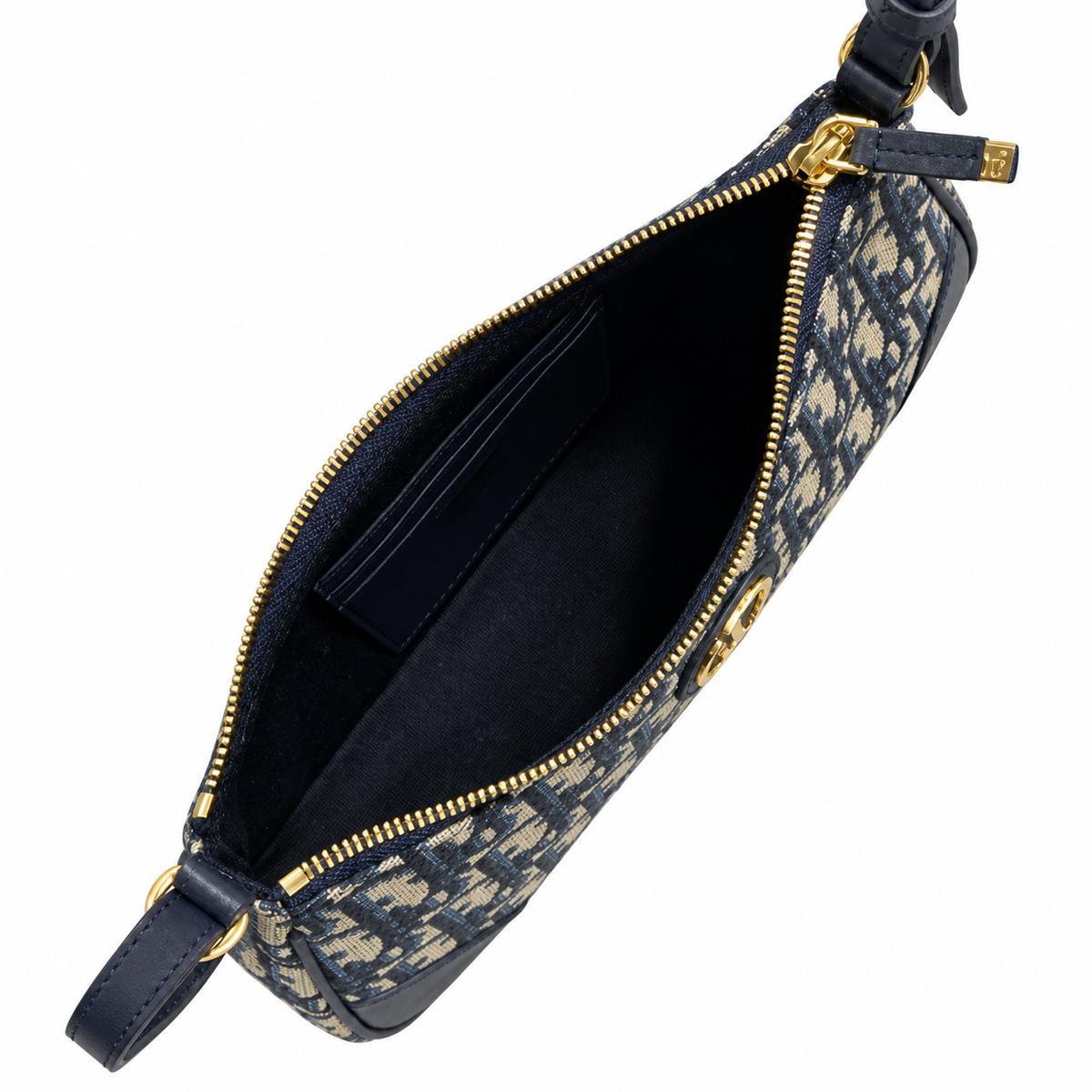 Dior Oblique Jacquard Zip Pochette Shoulder Bag with Adjustable Strap