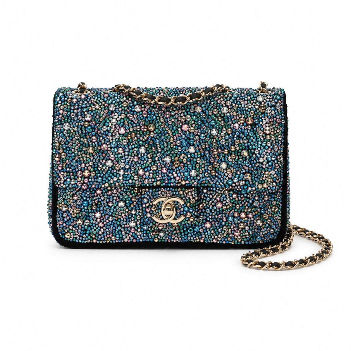 Chanel Multicolour Crystal Embellished Classic Flap Bag with Gold CC Lock