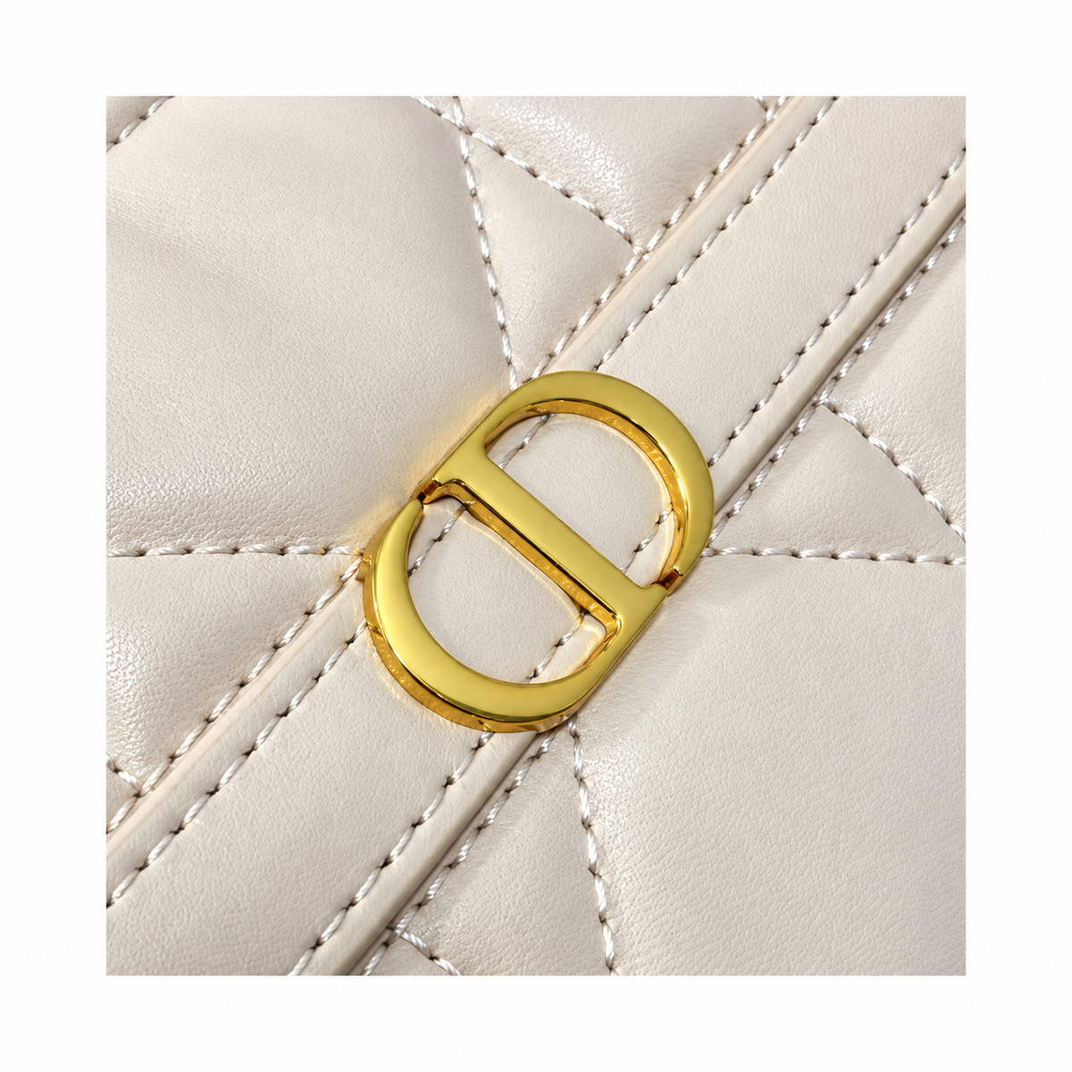 Dior Caro Cannage Quilted Slim Shoulder Bag in Off-White with CD Clasp